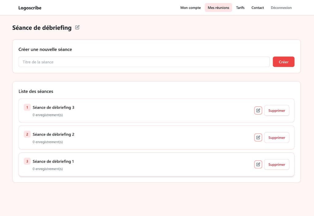 Capture d'écran : Créez vos séances