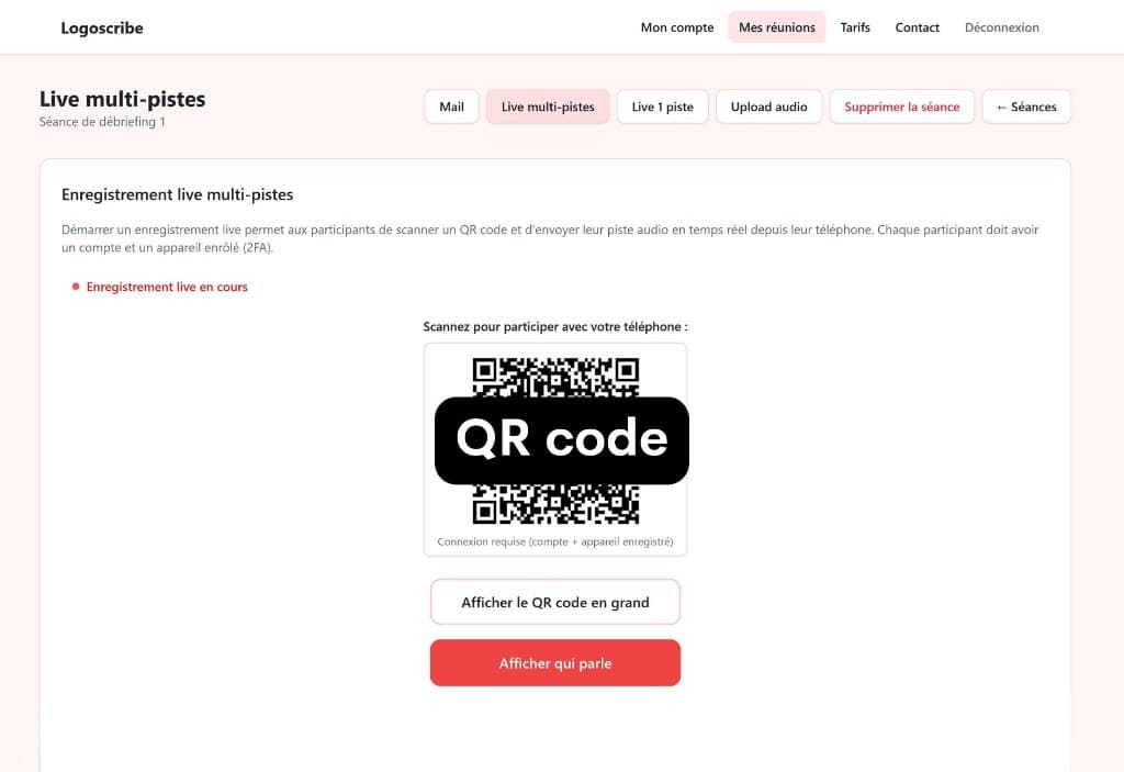 Capture d'écran : Les participants rejoignent via QR code