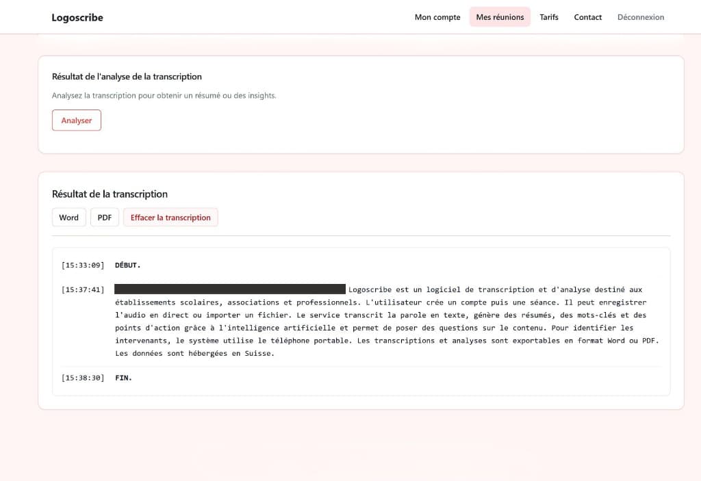Capture d'écran : Transcription et export