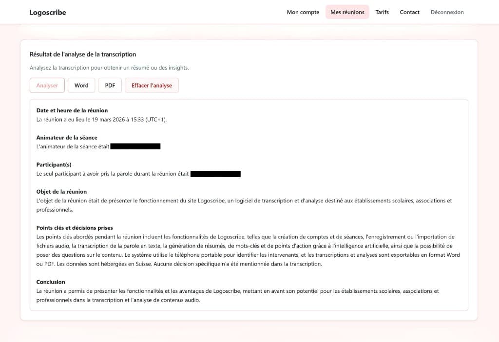Capture d'écran : Analyse IA et compte rendu